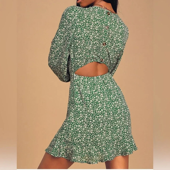NEW lulus Blooming Darlin' Green Floral Print Ruffled Mini Dress - Picture 1 of 13